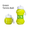 A bright green tennis ball sports water bottle with a white cap and silicone body.