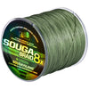 Spool of green SOUGA BRAID 8x fishing line with a silver cap and label