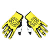 Pair of bright yellow full finger motocross motorcycle gloves with black accents