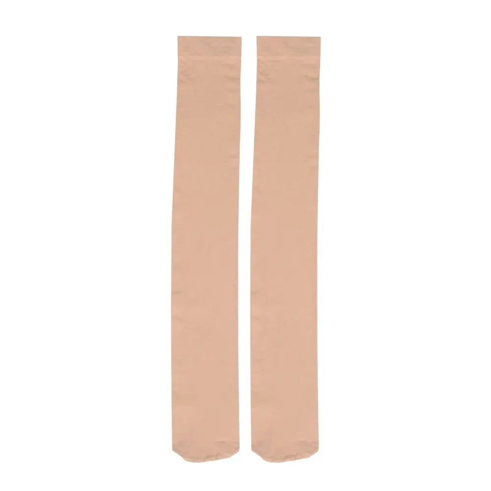 Pair of opaque beige thigh high elastic socks for women