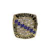 A gold ring featuring the Stanley Rangers logo surrounded by clear diamonds.
