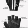 Black breathable cycling gloves with a Shanghai pattern and features like sweat towel and elastic mesh