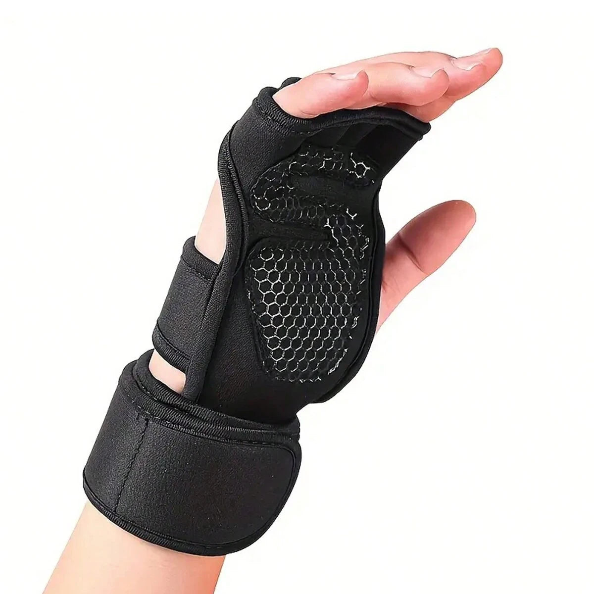 Black gym lifting workout gloves protecting the hand and wrist