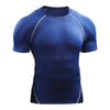 Navy blue men's quick-dry compression running t-shirt with silver piping