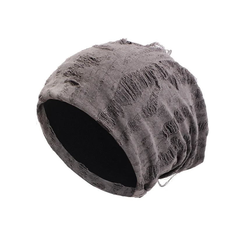 Retro Ripped Slouchy Beanie – Vintage Hip-Hop Skull Cap