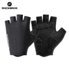 A pair of black breathable cycling gloves designed for mountain biking riding.
