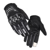 A pair of black durable motorcycle riding gloves shown against a white background.