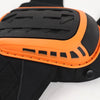 Black and orange heavy duty gel knee pads with textured surface and protective padding