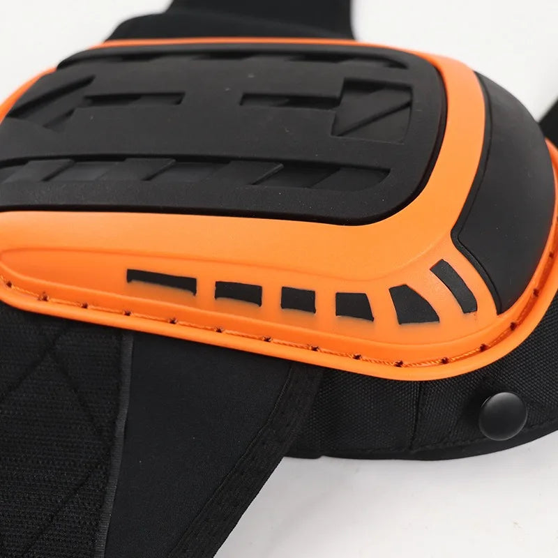 Black and orange heavy duty gel knee pads with textured surface and protective padding