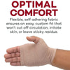 A hand wearing a beige elastic compression bandage on the wrist, demonstrating a custom fit.