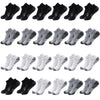 A row of black ankle athletic running socks for men and women laid out flat.