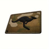 An embroidered tactical patch featuring a silhouette of a kangaroo on a camouflage background.