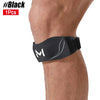 Black adjustable patellar tendon support knee brace worn on the lower leg.