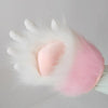 Gants en peluche de patte de chat, texture fourrure blanche et rose
