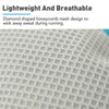 Close-up of a light gray honeycomb mesh fabric used in an outdoor running backpack.