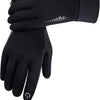 Black windproof fleece-lined touchscreen gloves shown from the palm side.