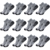 A collection of gray athletic running socks for men and women shown in various styles.