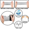 Demonstration of a protective foam athletic tape wrap showing before and after stretching, highlighting breathability and ela