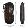 Black spider web design eyeglass pouch with a strap and a 1.5-inch length.