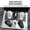 Mini DIY shin guards are shown resting on a laptop keyboard.