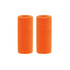Two orange dual sports wristbands rolled up and displayed side by side.