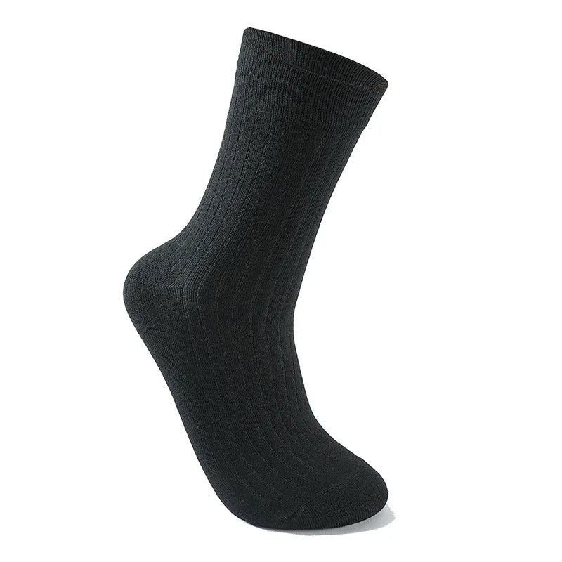A black men's mid-tube sweat absorption sock shown in a vertical view.