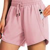 Pink women's quick-dry sports running shorts worn by a model