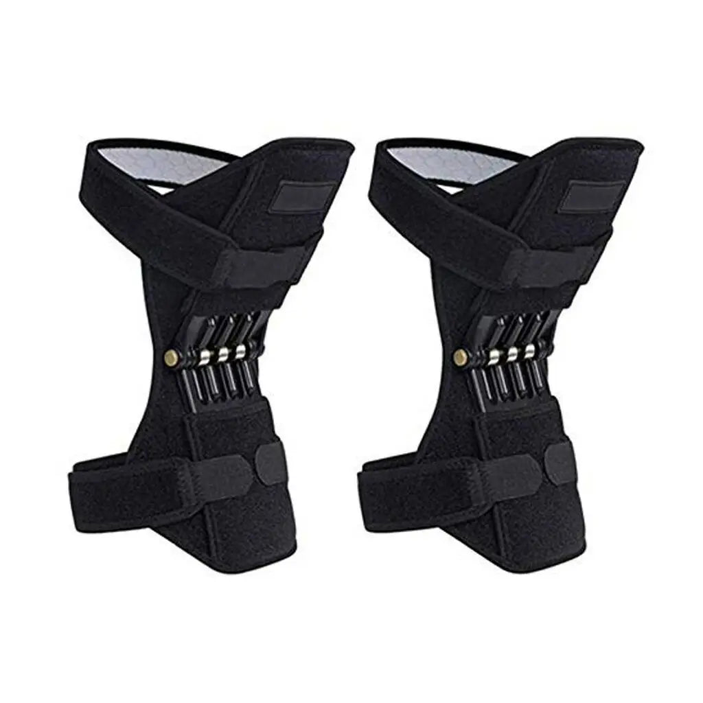 A pair of black ergonomic knee protection booster pads designed for support and stability.