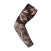 A black sun protection breathable arm sleeve worn on an arm.