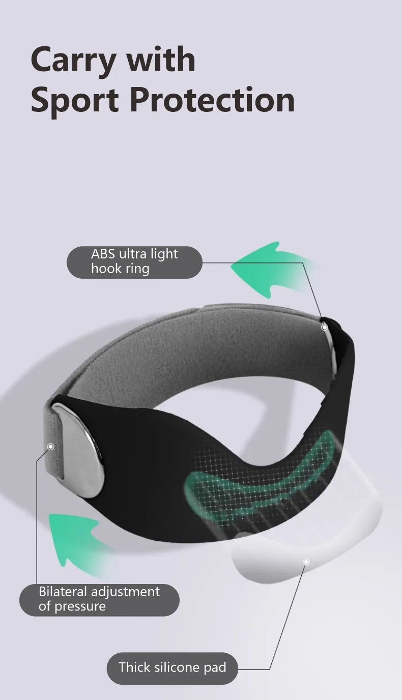 A black silicone knee pad with a light gray strap and an ABS ultra light hook ring for sport protection.