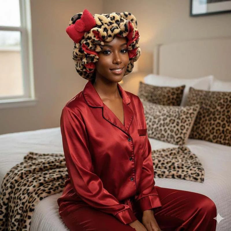 Leopard Print Plush Hair Wrap Headband with Bowknot