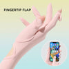 Pink fingertip flap sun protection arm sleeve being worn on a hand, with a smartphone in the background.
