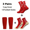 A set of three pairs of red football socks and one leg cover with accompanying knee pads.