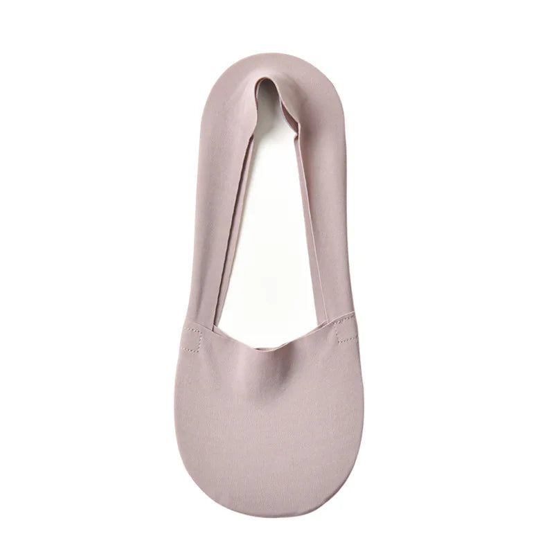A pair of mauve silicone anti-slip summer socks shown from the top view.
