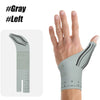 A hand wearing a gray wrist brace with black stripes, shown next to an illustration of the brace.