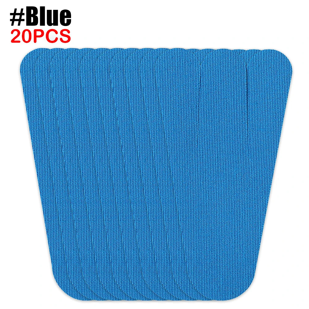 A blue piece of kinesiology tape for foot and joint support.