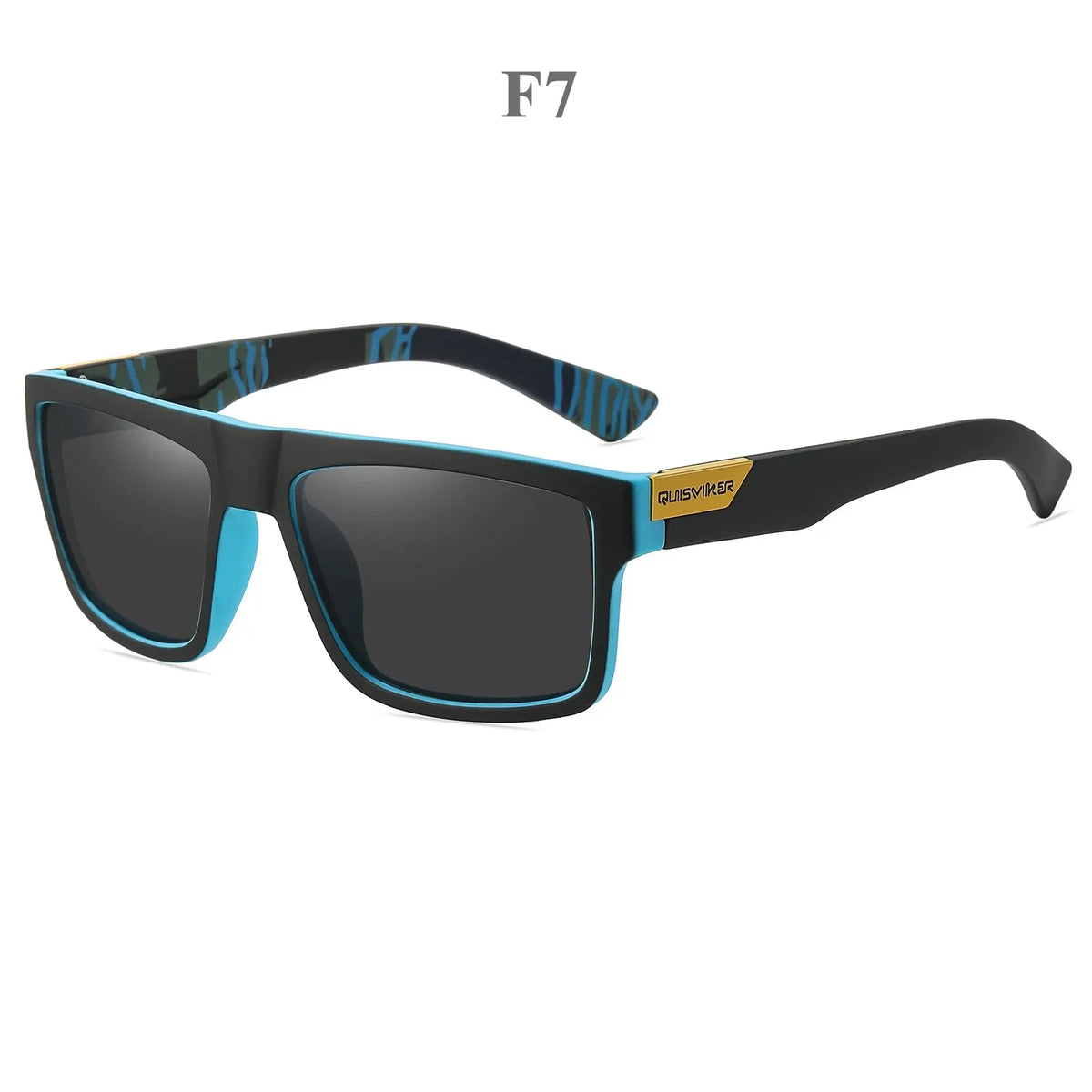 Gafas de pesca polarizadas negras y verde azulado con marco negro y acento dorado
