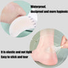 A close-up of a hydrocolloid blister gel pad being applied to the sole of a foot.
