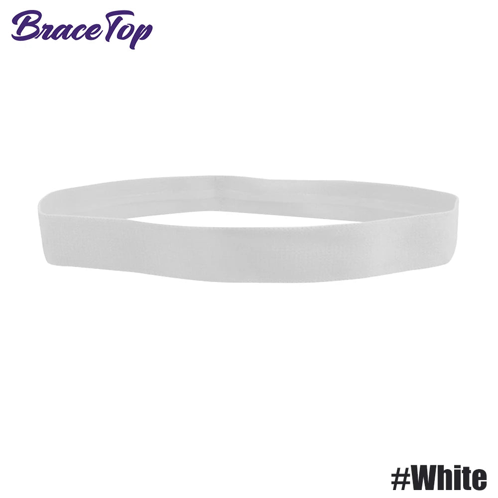 A white BraceTop sports headband shown flat.