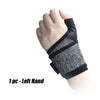 A single black compression wristband is shown on a person's left hand.