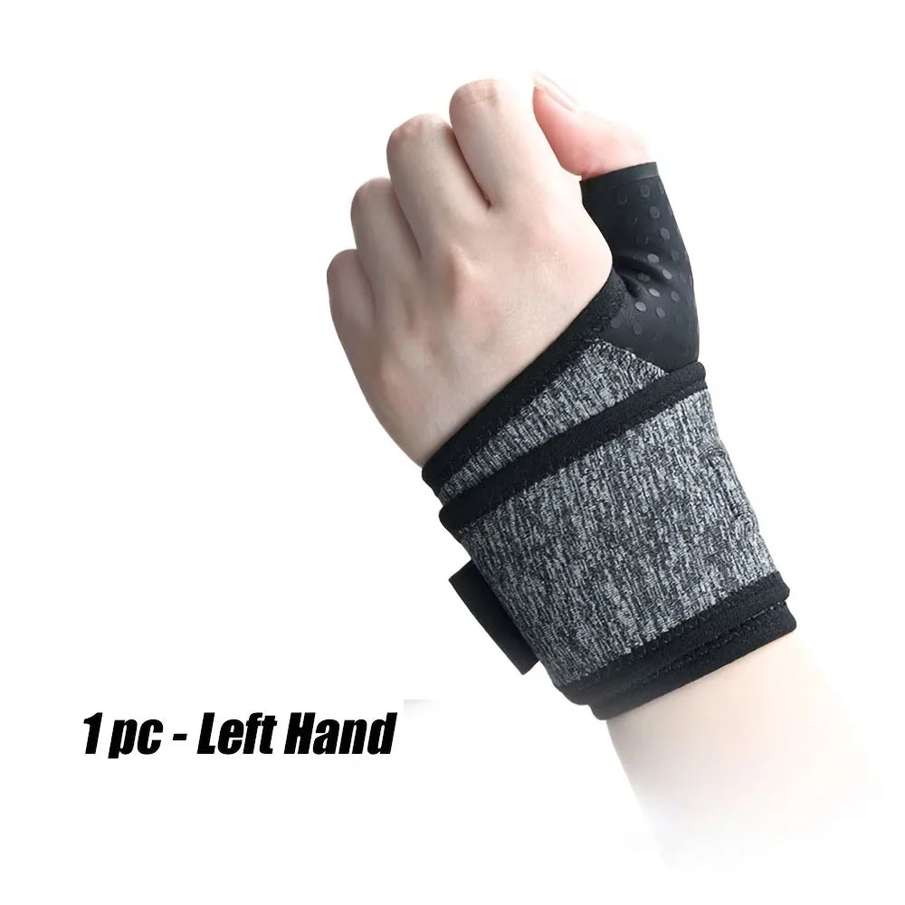 A single black compression wristband is shown on a person's left hand.