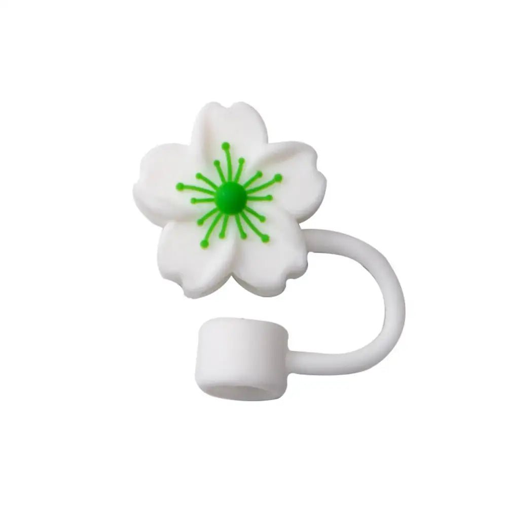 White silicone butterfly straw cover for tumblers with green accents