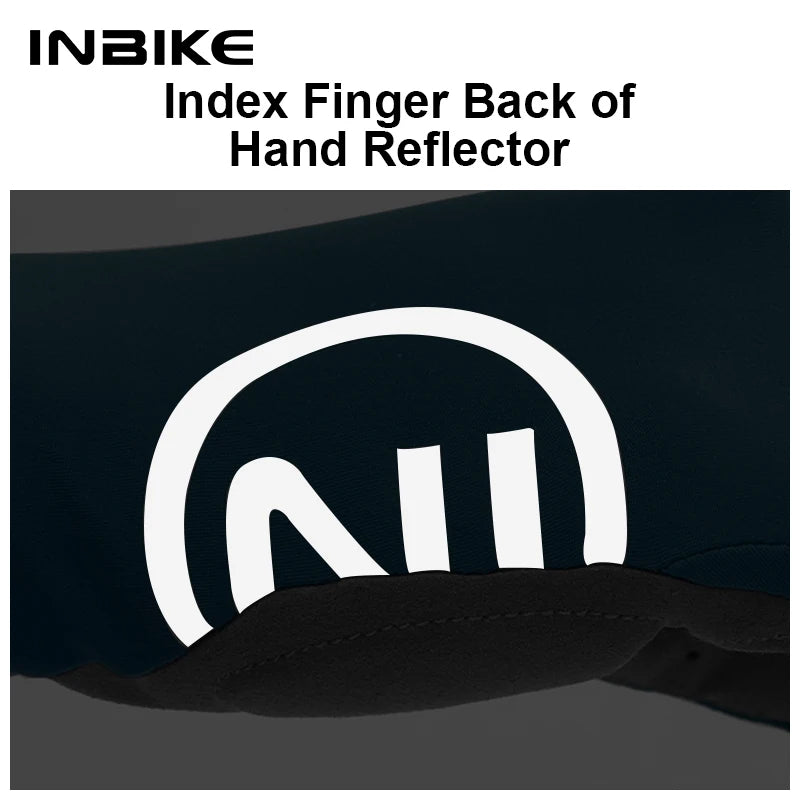 Index finger back of a hand reflector on a dark cycling glove.