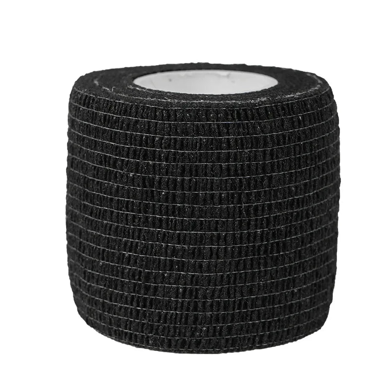 Roll of black elastic bandage material with a white core
