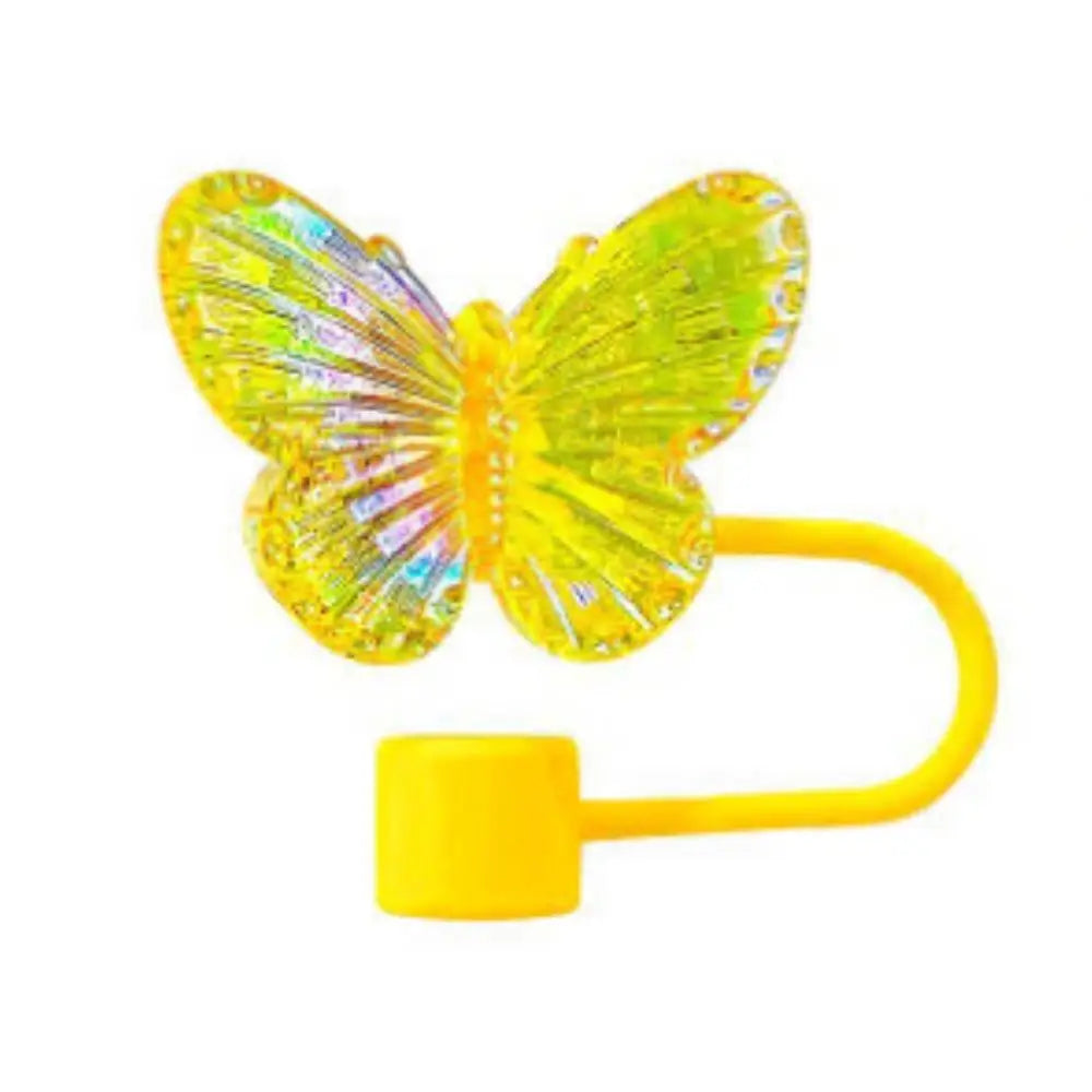 Yellow silicone butterfly straw cover for tumblers