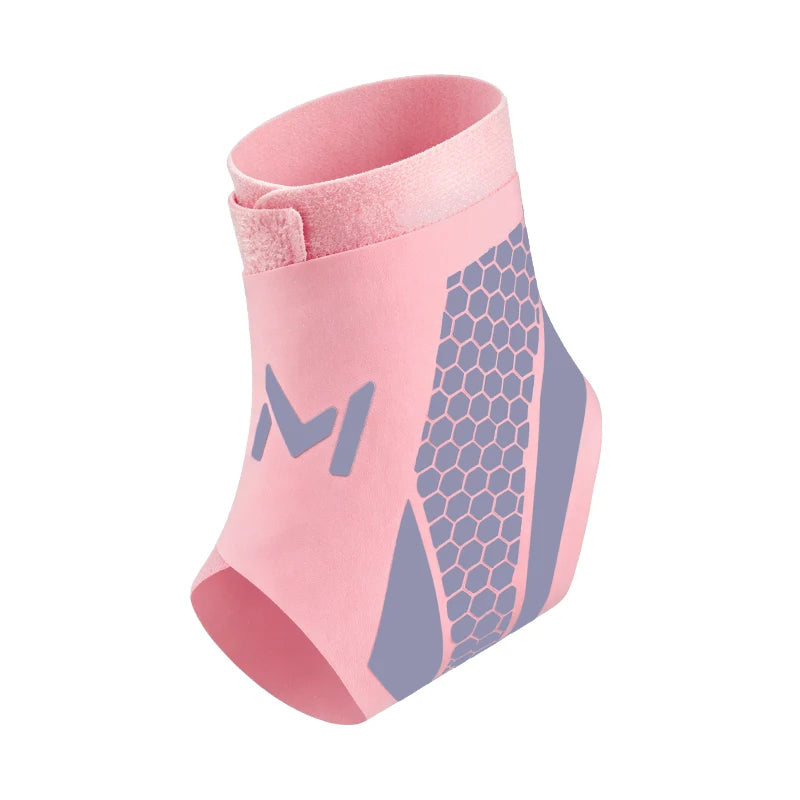 Pink compression ankle support foot sleeve with a gray hexagonal pattern