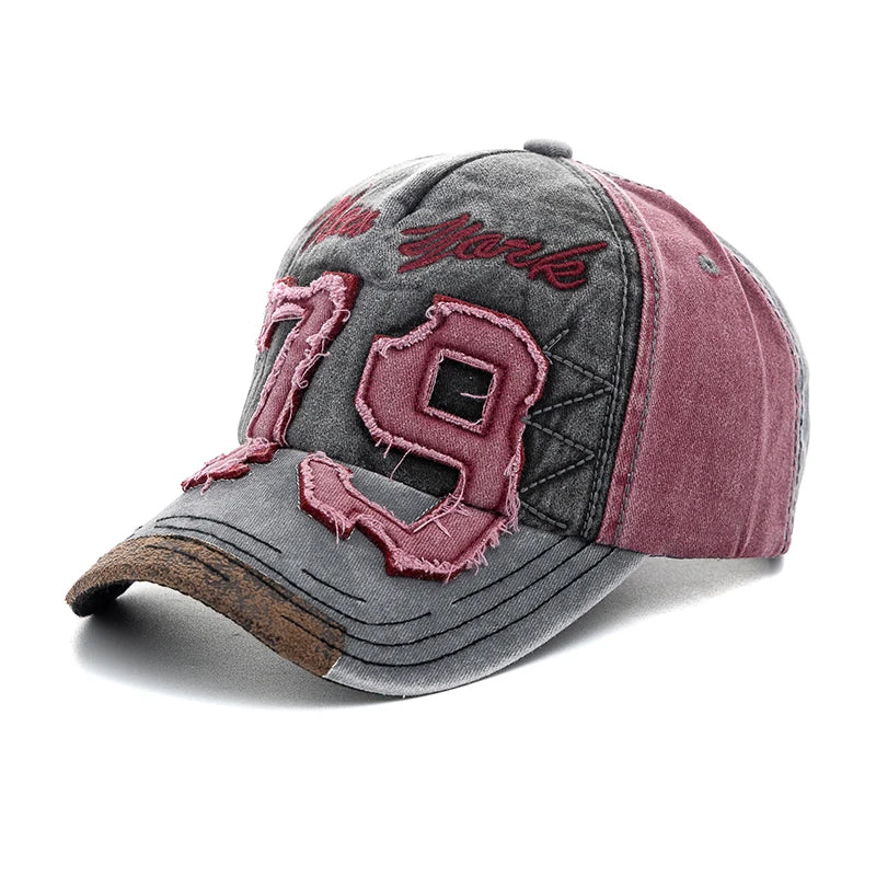 Vintage Washed Cotton Baseball Cap with Letter Embroidery