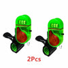 Two bright green clip-on fishing bite alarms with LED flash lights