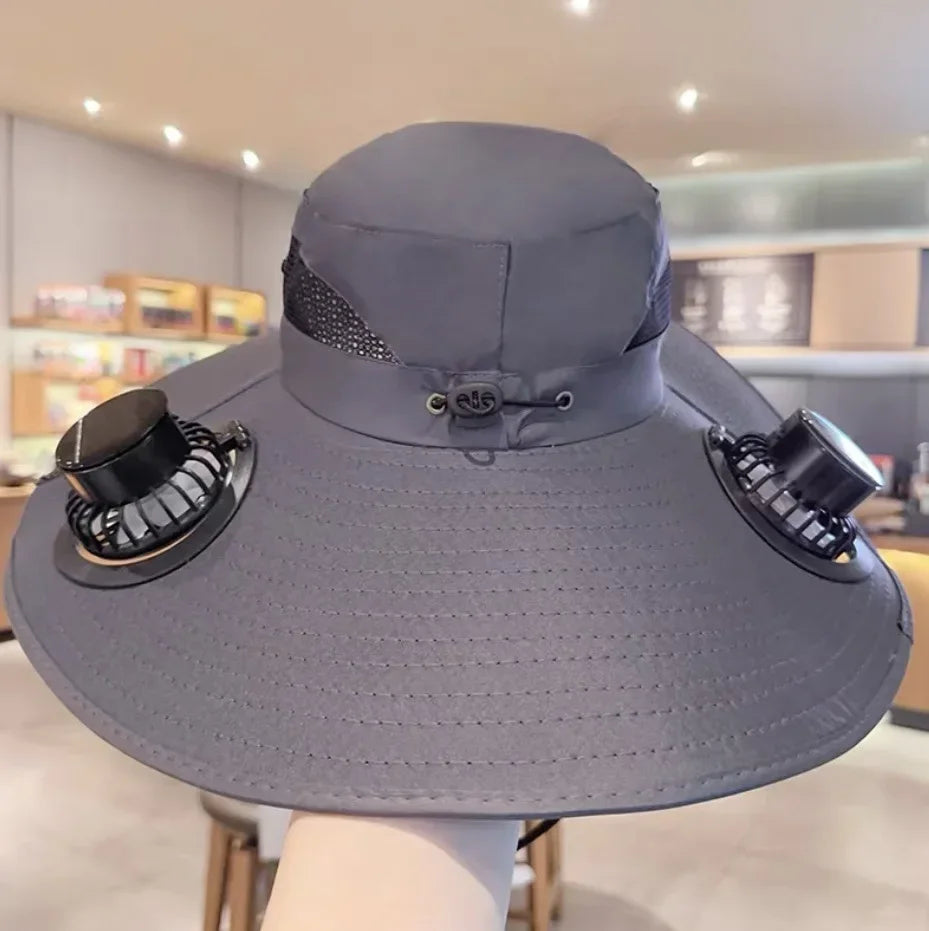 Solar-Powered Cooling Bucket Hat with USB Rechargeable Fan