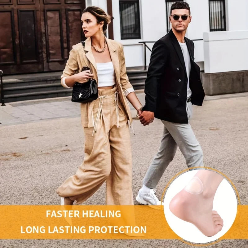A woman and a man walking outdoors, demonstrating faster healing and long-lasting protection for feet.